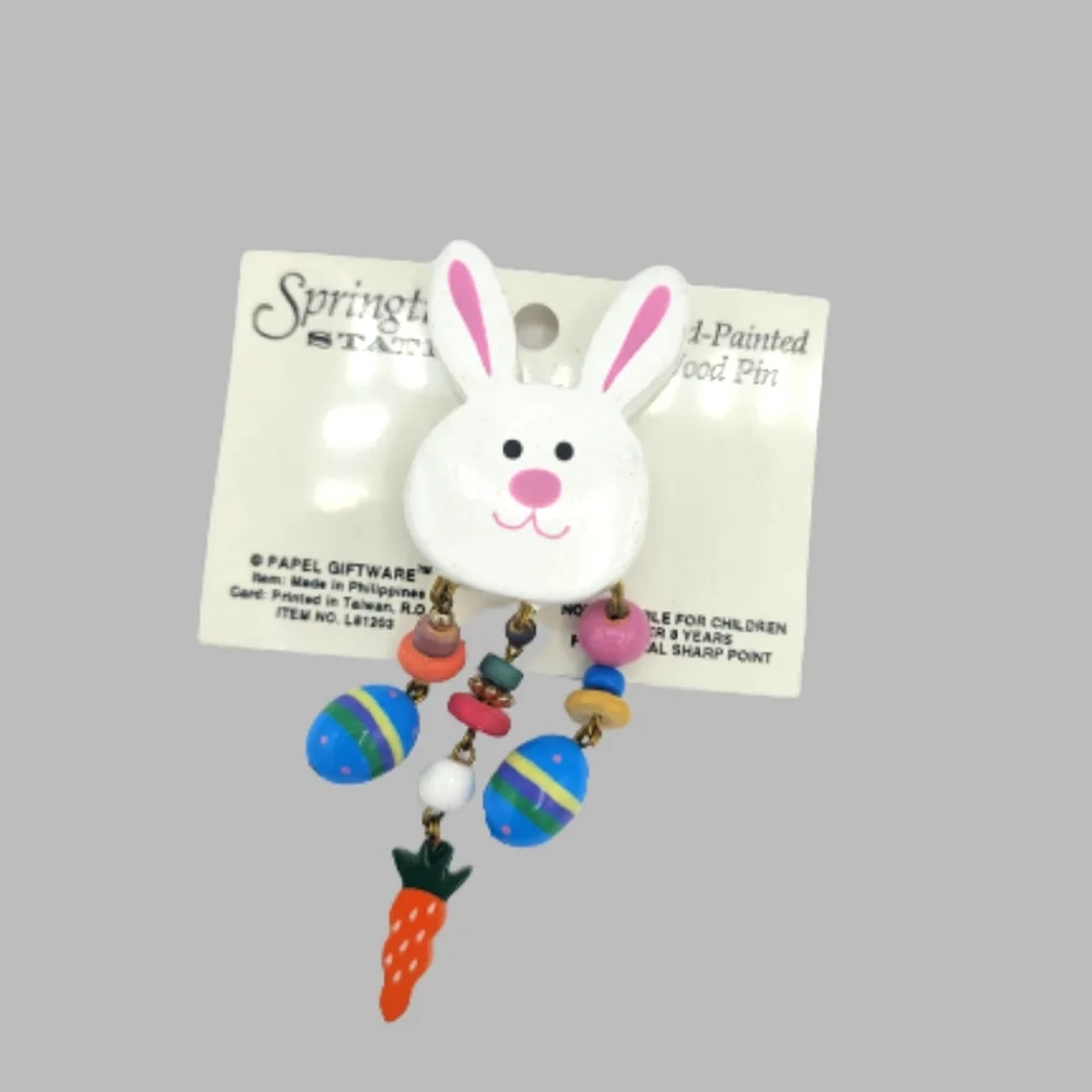Easter Bunny Brooch with Egg & Carrot Fringe - Papel Giftware Springtime Station - Picture 2 of 12